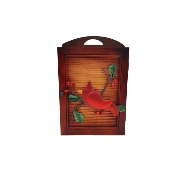 Cardinal Wooden Key Holder Box Wall Decor or Tabletop Rustic Cabin - Picture 1 of 10